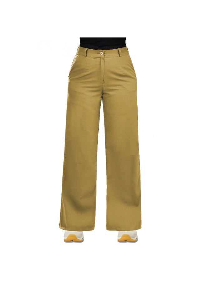 Smoky Egypt Wide Leg Solid Gabardine Women Trousers-Camel - Image 2